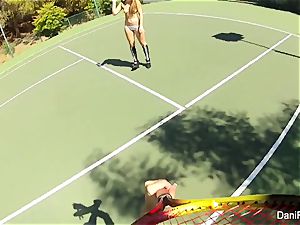 braless tennis with Dani Daniels and Cherie DeVille